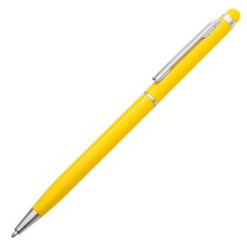 Aluminiowy długopis touch pen żółty, obrotowy pod logo
