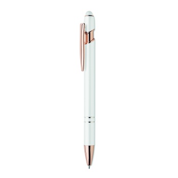 Biały długopis aluminiowy Scribble – detale rose gold