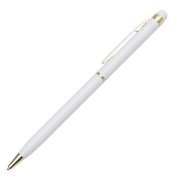 Biały długopis aluminiowy Touch Tip Gold obrotowy