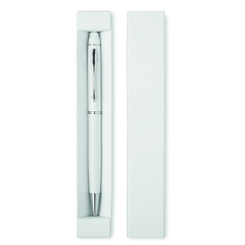 Biały stylus-długopis Eduar, aluminium pod logo