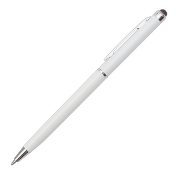 Długopis biały touch pen z metalową skuwką, obrotowy