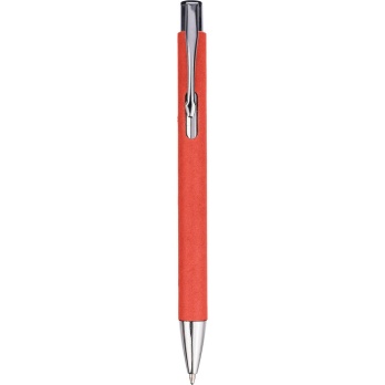 Długopis papierowy czerwony, metalowy klips