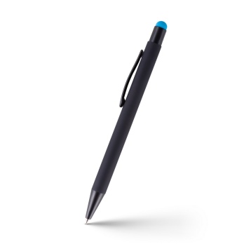 Keith – czarny długopis touch pen z niebieską gumką