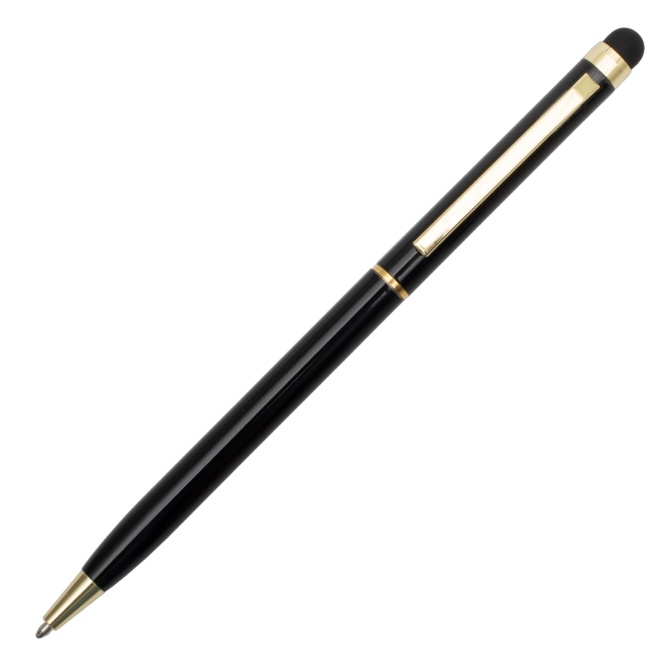 Aluminiowy długopis touch pen, czarny ze złotem, twist