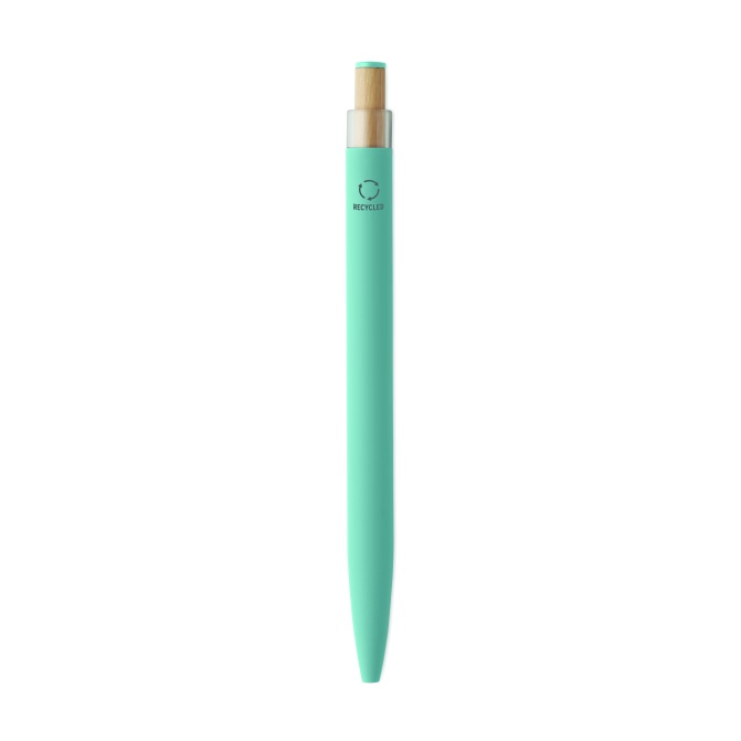 Baby blue długopis aluminiowy z bambusowym przyciskiem