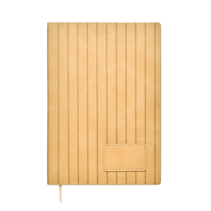 Beżowy notatnik A5 PU, FSC, naszywka pod logo