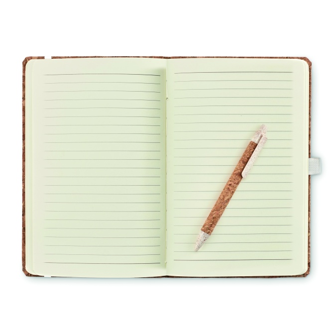 Beżowy zestaw Suber: notes A5 z korka + długopis