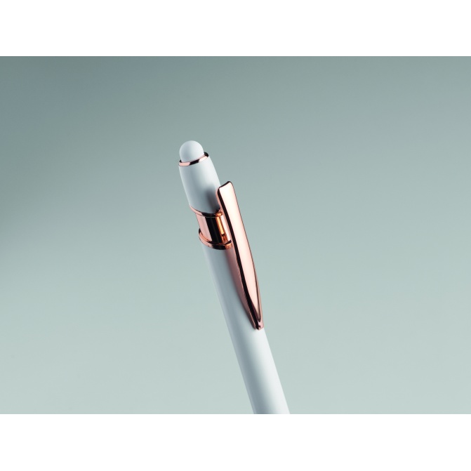 Biały długopis aluminiowy Scribble – detale rose gold