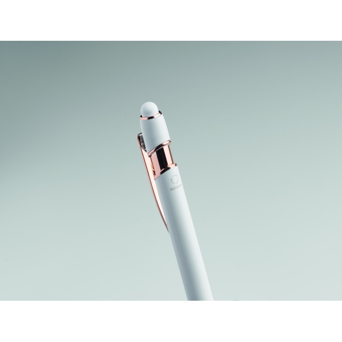 Biały długopis aluminiowy Scribble – detale rose gold