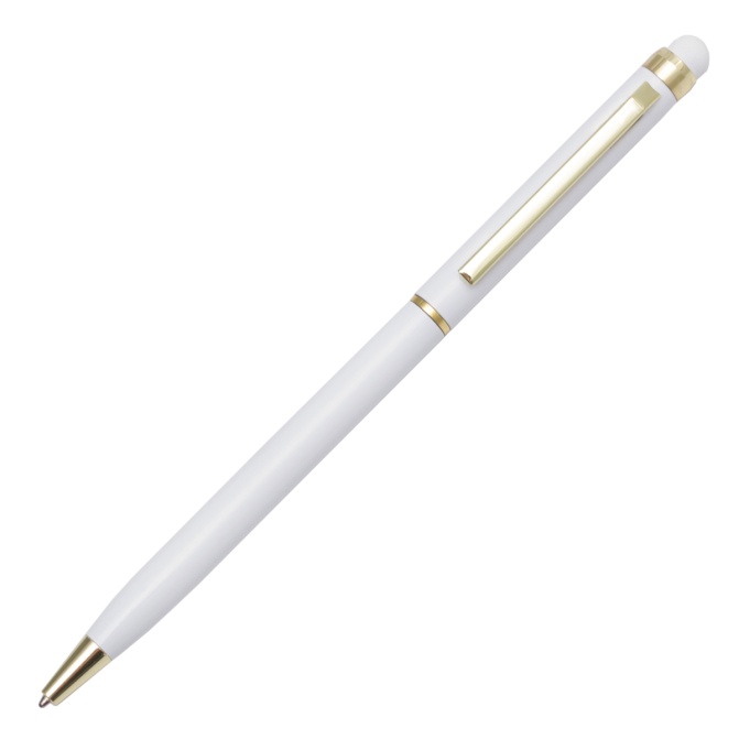 Biały długopis aluminiowy Touch Tip Gold obrotowy
