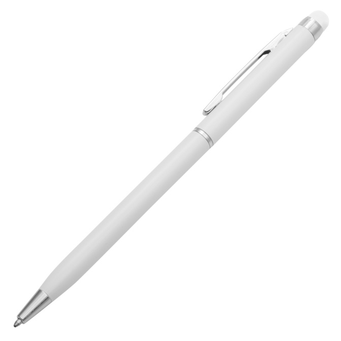 Biały długopis z aluminium, touch, mechanizm obrotowy