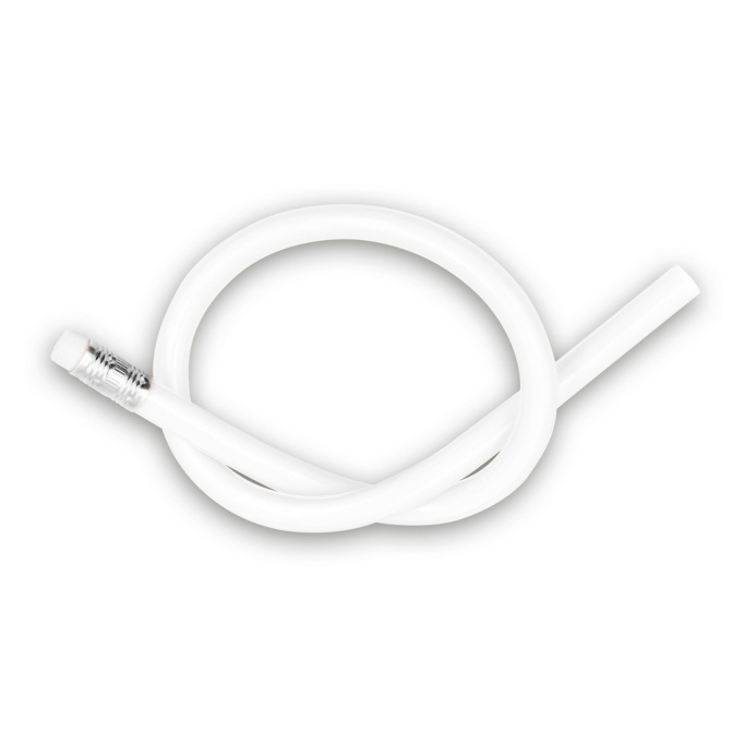 Biały giętki ołówek PVC z logo – tampondruk