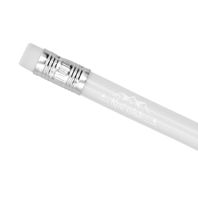 Biały giętki ołówek PVC z logo – tampondruk