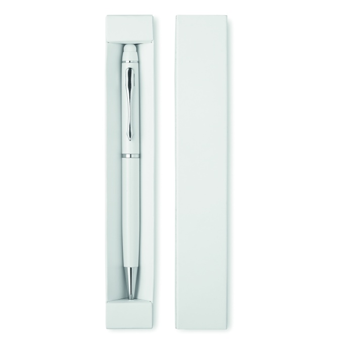 Biały stylus-długopis Eduar, aluminium pod logo