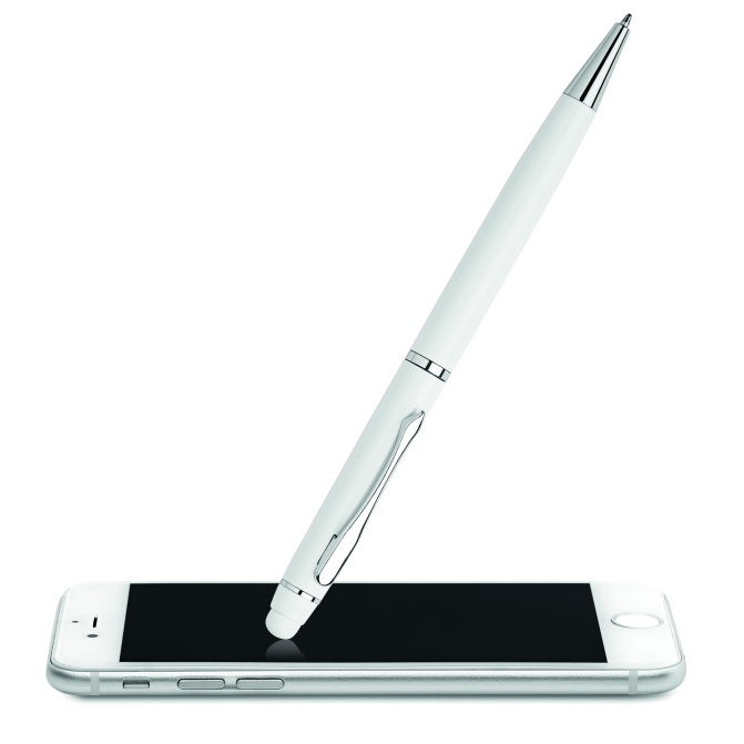 Biały stylus-długopis Eduar, aluminium pod logo
