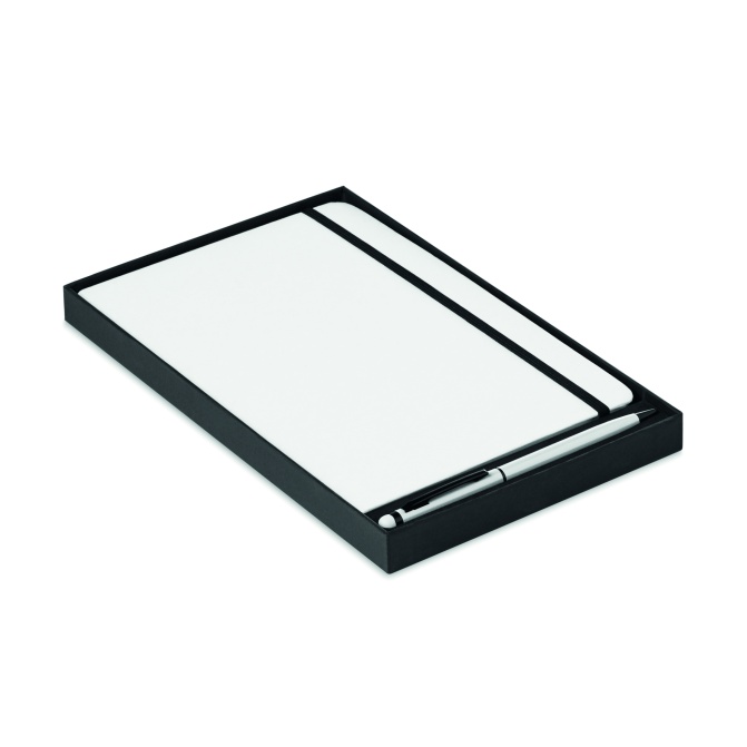 Biały zestaw Neilo: notes A5 + długopis z rysikiem