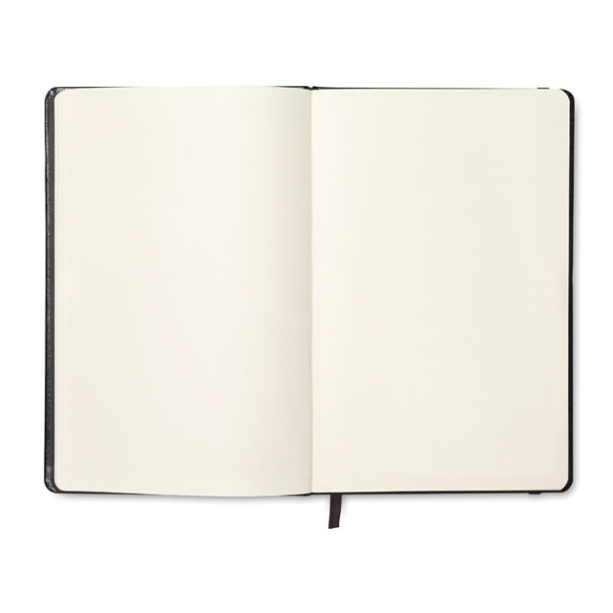 Czarny notes A5 z gumką i logo, twarda okładka PU