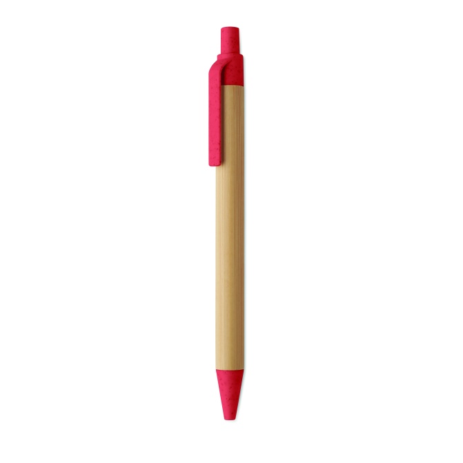 Czerwony długopis bambusowy FSC z opcją logo