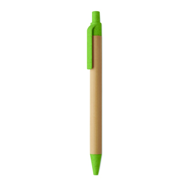 Długopis bambusowy Itea z zielonym klipsem, logo
