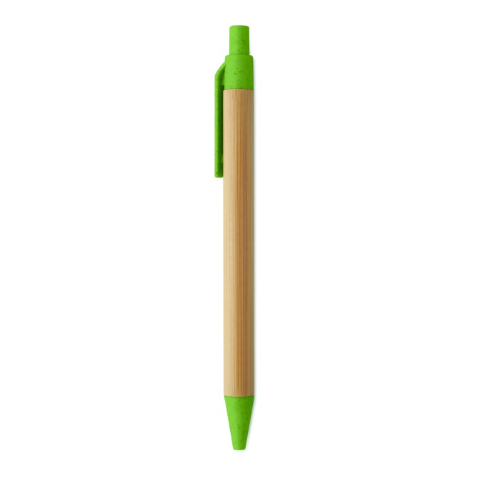 Długopis bambusowy Itea z zielonym klipsem, logo