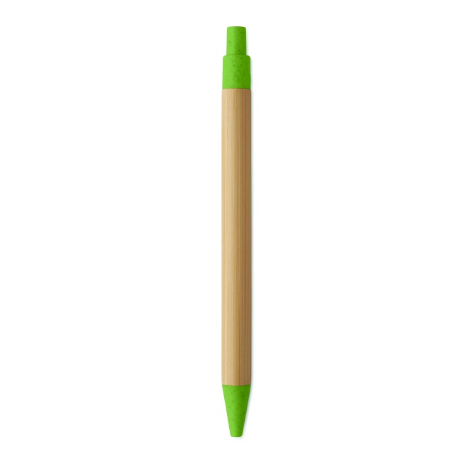 Długopis bambusowy Itea z zielonym klipsem, logo