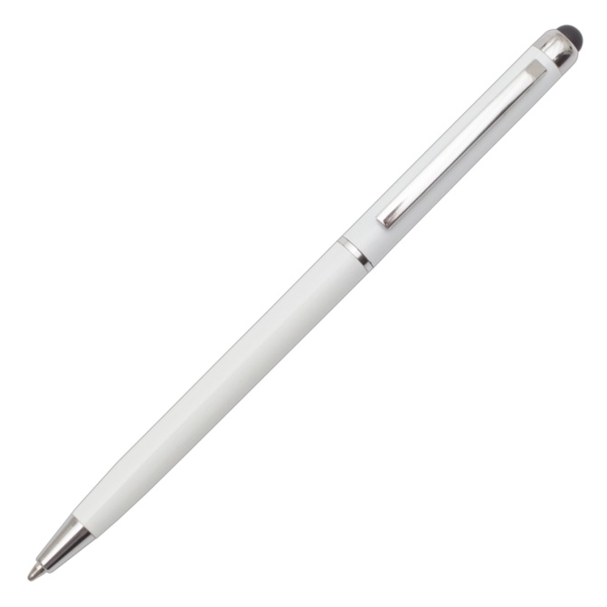 Długopis biały touch pen z metalową skuwką, obrotowy