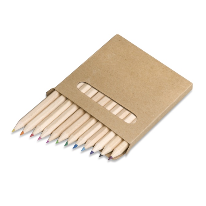 Drewniane kredki 9 cm, 12 szt. w pudełku ecru