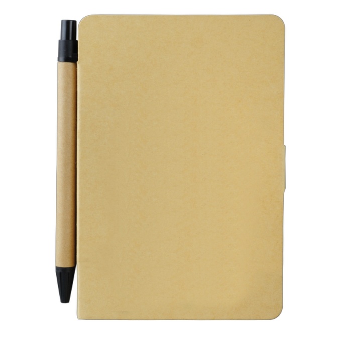 Eko notes A6 beżowy z długopisem i karteczkami