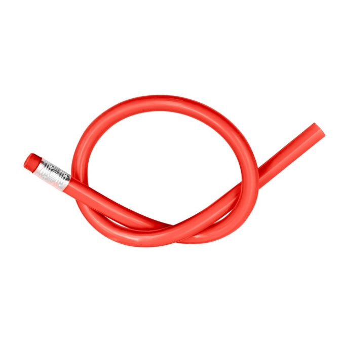 Giętki ołówek PVC czerwony z gumką pod nadruk logo