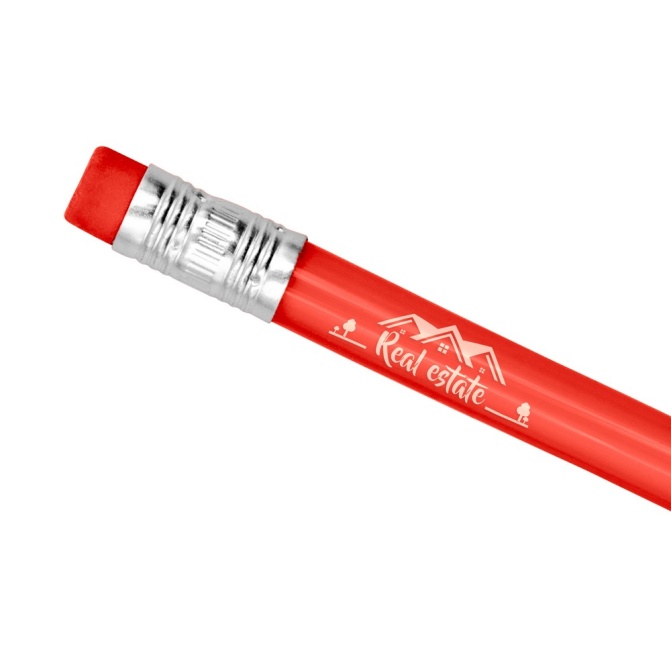 Giętki ołówek PVC czerwony z gumką pod nadruk logo