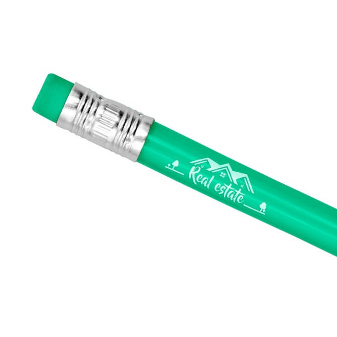 Giętki ołówek PVC zielony z gumką pod nadruk logo