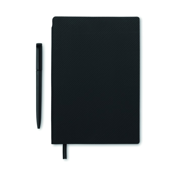 Notatnik A5 PU + długopis, czarny/granatowy, 160 stron