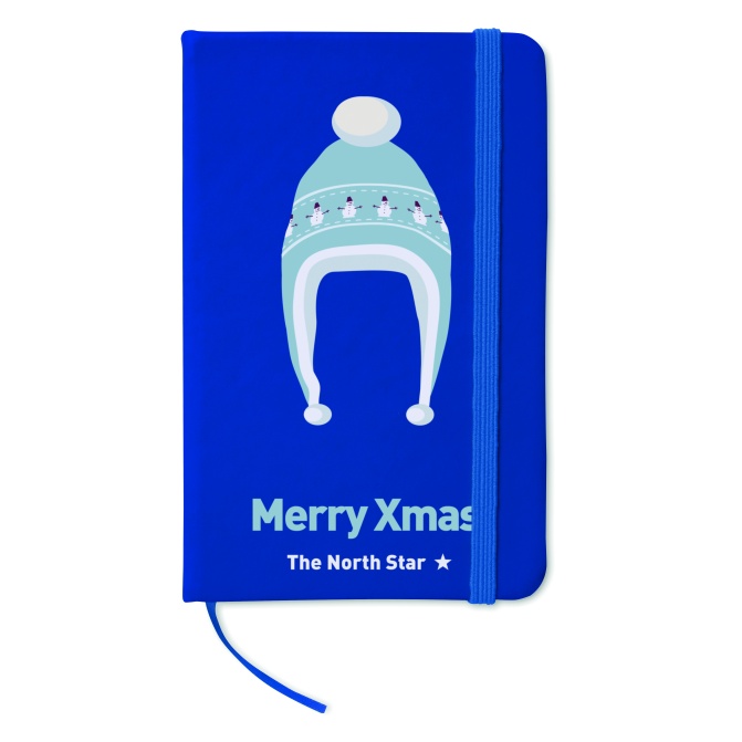 Notatnik A6 PU niebieski Merry Xmas, miejsce na logo