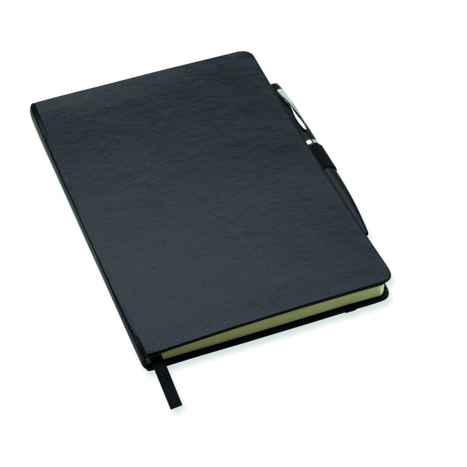 Notes A5 czarny PU + metalowy długopis, 144 strony