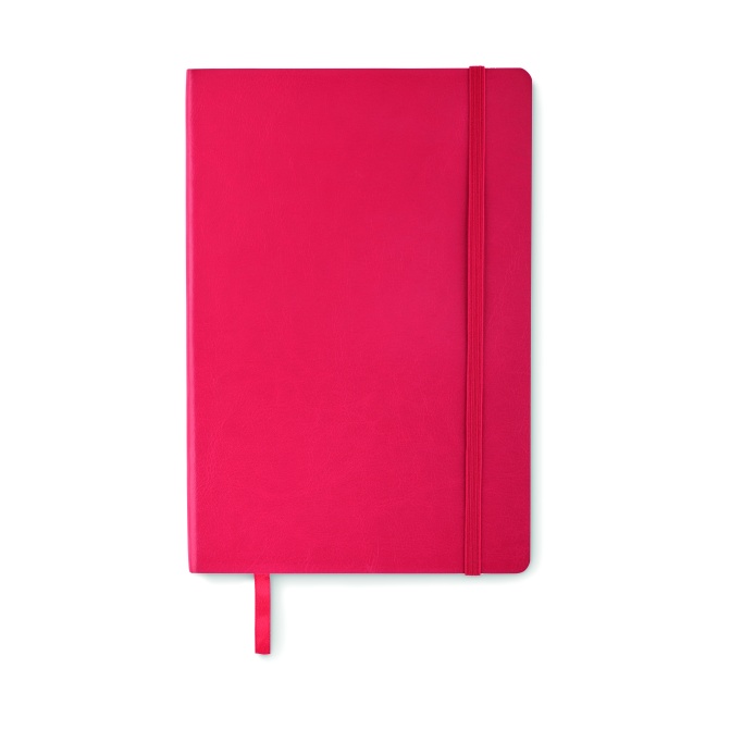 Notes A5 PU z recyklingu, różowy, gumka i kieszeń