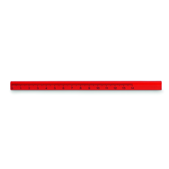 Ołówek stolarski czerwony z linijką 14 cm, nadruk logo