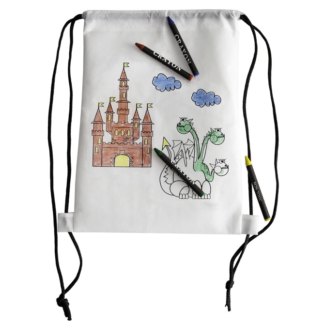 Plecak biały non-woven do kolorowania z logo + kredki