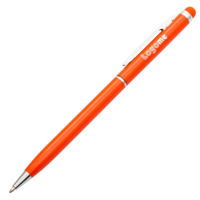 Pomarańczowy długopis aluminiowy Touch Tip z logo